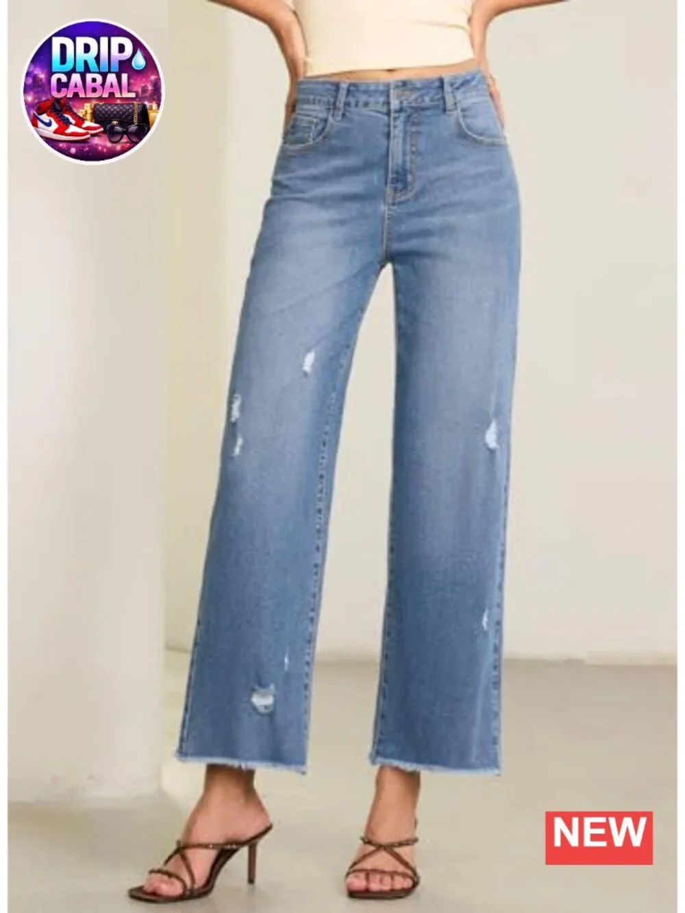 EVALESS Women's Stretchy Distressed Straight Leg Boyfriend Jeans with Raw Hem
